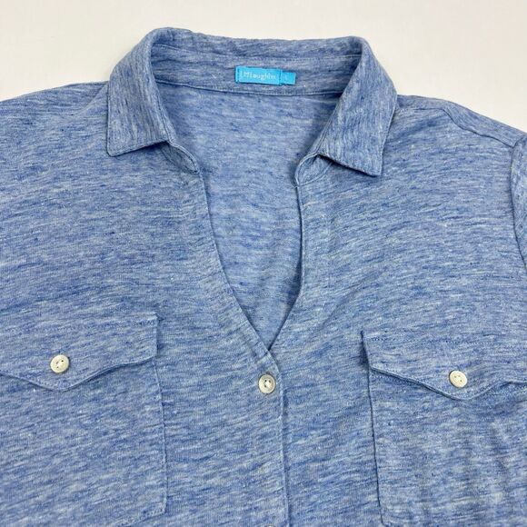 J. McLaughlin Blue Linen Blend 3/4 Sleeve V-Neck Button Top Women’s Large - Picture 4 of 9